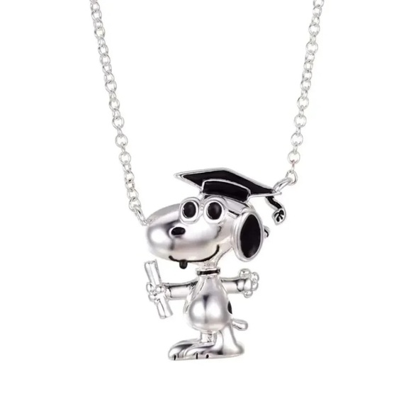 Snoopy Graduated PEANUTS Silver Plated "Snoopy" Graduation Pendant Necklace - Picture 1 of 4